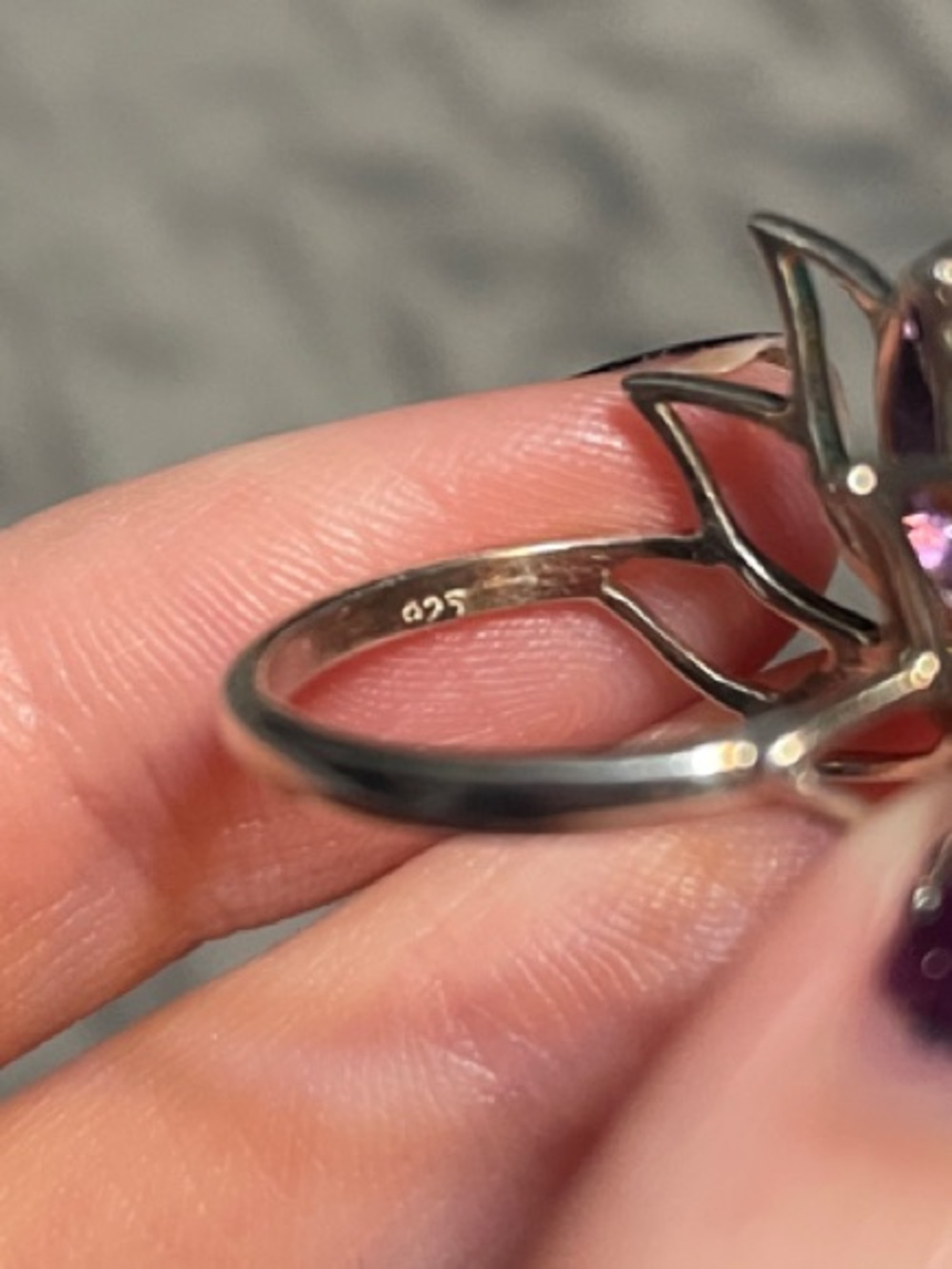 Sterling Silver Amethyst Ring - Lotus Flower - Picture 2 of 4
